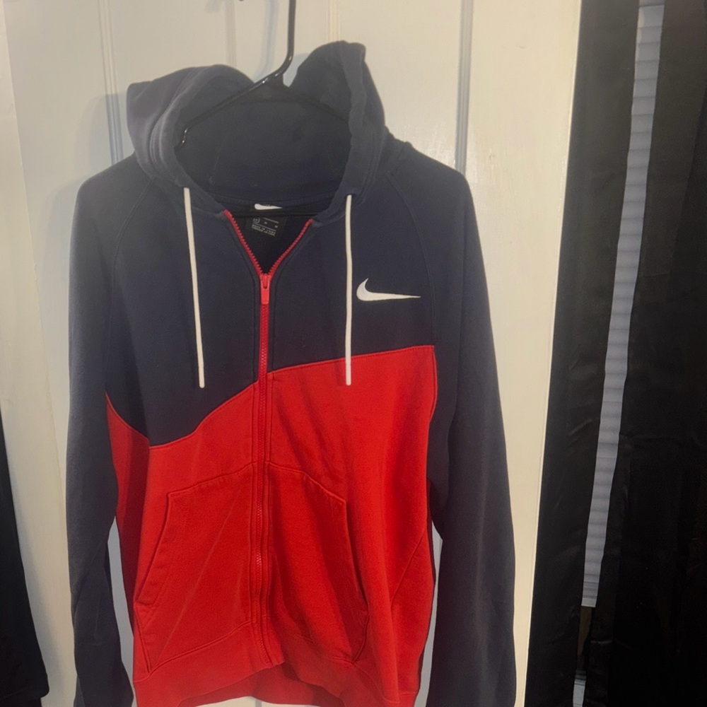 Nike Men's Navy and Red Zip-Up Hoodie